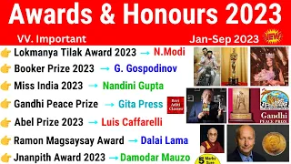 Awards and Honours 2023 Current Affairs | Jan to Sept 2023 Awards | पुरस्कार एवं सम्मान 2023