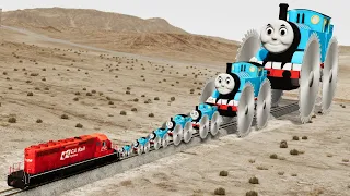 Big & Small Thomas the Tank Engine with Monster Saw Wheels vs Train Head-On | BeamNG.Drive