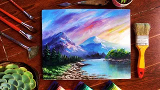 How to Paint a Shallow River during Sunrise with Acrylics on Canvas