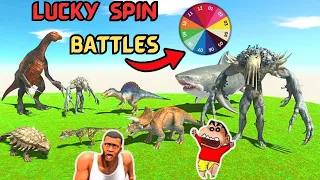 LUCKY MYSTERY SPIN BATTLES with SHINCHAN vs CHOP vs HAXEL TEAM in Animal Revolt Battle Simulator