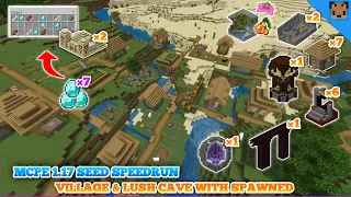 Minecraft pe 1.17 seed speedrun - Village & lush cave with spawned / Desert temple with 6 diamond !!