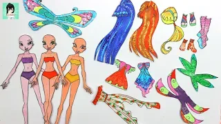 PAPER DOLL DRESSES GLITER PAINTING - WINX CLUB Papercraft DIY for girls