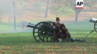 King's Troop Royal Horse Artillery fire a 41-gun salute to mark Prince Charles's 70th