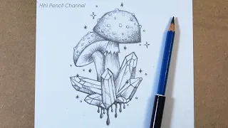 How to draw Crystal Mushroom step by step | Pencil drawing