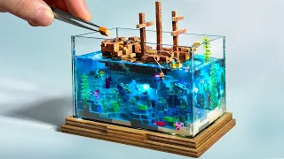 I made Tiny 10cm Minecraft Shipwreck Tank - clay ASMR