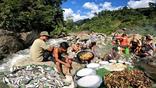 Adventure ! Fishing in Hill Side River of Nepal, Catching and Cooking Fish Near River DABAKI JAAD