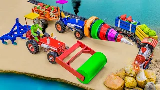 Diy tractor mini Bulldozer making Concrete Bricks House | diy Drilling Machine Breaks Rock