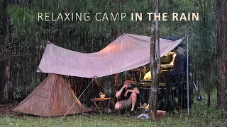 SOLO Car Camping in RAIN [ Cosy mini tent setup | Relaxing in rain shelter | ASMR ]