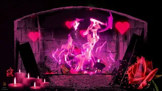 Romantic Valentines Day Fireplace 💗 Pink Fireplace Sounds with Heart 💗 Valentines Ambience, Winter