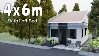 Low Cost Tiny House Design, 4x6 meters (24 sqm), with Loft Bed Type (13.12x19.7 ft, 258.3 sqft)