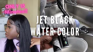 HOW TO DYE YOUR WIG JET BLACK WITHOUT STAINED LACE!! | WATER COLOR METHOD | FT. BEAUTY FOREVER HAIR