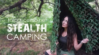 Solo Stealth Camping in the Woods with Tarp & Camo Netting + Threatened by an Angry Cockchafer