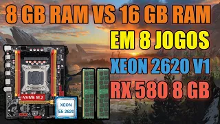 8GB RAM VS 16GB RAM - EM 8 JOGOS COM RX 580 8GB 2048SP