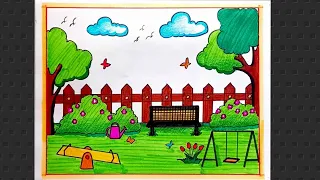 How To Draw Garden Scenery Drawing Step-by-step/ Flower Garden Drawing Easy For Beginners