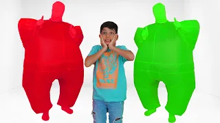 Jason Plays Hide and Seek with Inflatable Costume Kids