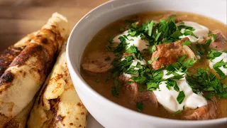 Machanka Recipe - Belarusian Pork Soup with Pancakes - рэцэпт мачанка