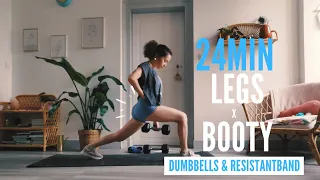 24Min Legs x Booty | Intense & Strong LegDay | Dumbbells & Resistant Band