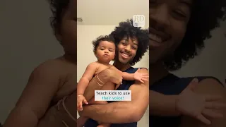 Dad trains baby girl to do a wolf howl