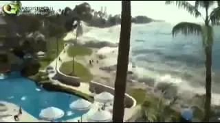 цунами,огромная волна смыла пляж!!!!