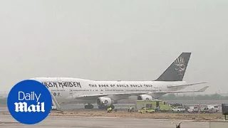 Iron Maiden's damaged Ed Force One 747 on runway in Chile - Daily Mail