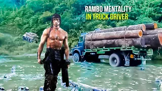 Rambo Truck❗ Logging truck driver skills carry huge wood on super extreme roads Like WAR Movie