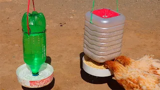 How to make DRINKER AND FEEDER for chickens with recycled plastic bottles.