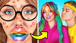 RAINBOW NERD Extreme MAKEOVER 😱  *How To Become POPULAR* Beauty Transformation With Gadgets