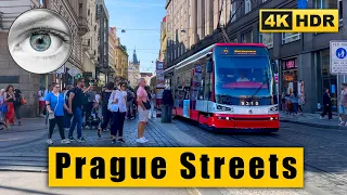 Prague Walking Tour with trams on Jindřišská, Vodičková streets 🇨🇿 Czech Republic 4k HDR ASMR