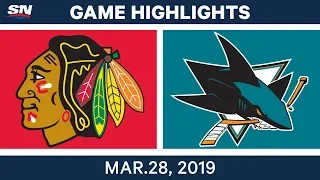 NHL Game Highlights | Blackhawks vs. Sharks – March 28, 2019