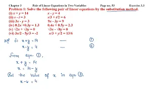 Solve the following pair of linear equations by the substitution method.