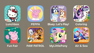 Hello Kitty Lunchbox,World of Peppa Pig,Bluey Lets Play,My Little Pony: Color by Magic,Peppa Pig