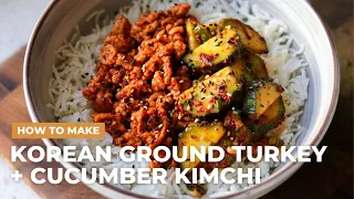 Macro Friendly Korean Ground Turkey and Cucumber Kimchi Meal Prep Bowls
