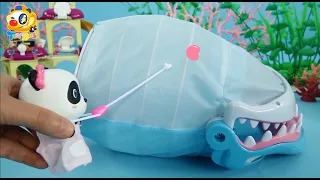 Baby Shark Has a Stomachache | Super Panda Rescue Team | Shark Story | Play Doh Sushi | ToyBus