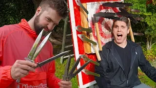 KNIFE THROWING TRICK SHOT BATTLE! *Scary Punishment For Loser!*