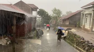 Heavy Rain and Thrilling Thunderstorms in Village Life | Walk In A Terible Rainstorm | Rain Sounds