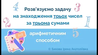 Задачі на знаходження трьох чисел за трьома сумами (арифметичний спосіб)