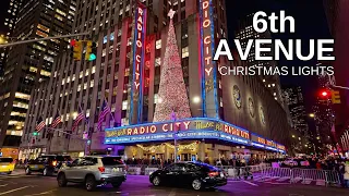 NEW YORK CITY Walking Tour [4K] - 6th AVENUE - Christmas Lights