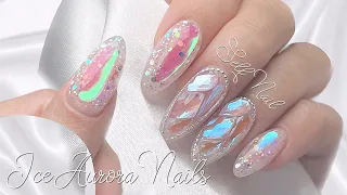 SUB) Ice aurora nails ⭐️💫 / Self nail / nail art / Korean nails / nail ASMR