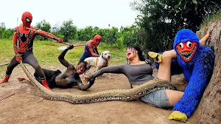 Pro 3 SUPERHERO TEAM | Spider-Man With Pitbull Dog Go To Rescue The Girl From Giant Python Monster