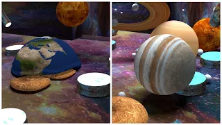 Compilacion. Todos los planetas del sistema solar son como cuerpos de gelatina blanda. Animación 3D