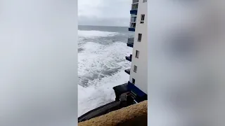 Giant waves destroy balcony in Spain