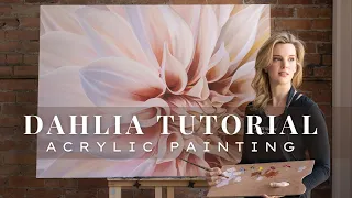 Dahlia Acrylic Painting Tutorial + Timelapse with Free Reference Photo || Floral Painting Lesson