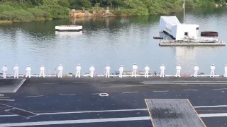 USS John C. Stennis [CVN 74] renders honors to the USS Arizona Memorial