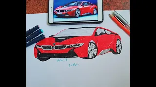 BMW i8 sketch Timelapse || Art series Episode-2 || comment your favourite cars to see in next video.