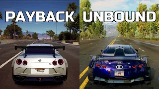 Nissan GTR R35 - Need For Speed: PAYBACK vs UNBOUND - Side by Side comparison