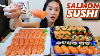 ALL SALMON Sushi & Sashimi Feast!! Sushi Rolls, Nigiri | Japanese Food Mukbang w/ Asmr Eating Sounds