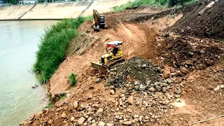 Wonderful Project..!! Operator Skill Push Soil Into River Dozer & Truck 25T Really Hard Working.