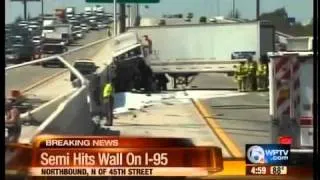 Semi crash, lanes blocked on I-95