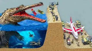 Giant Crocodile Attacks Lego Army Protects The Airport, Causing Dam to Break And Completely Flood
