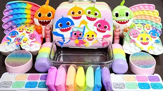 Pastel Rainbow Baby Shark Slime Mixing Makeup,Parts, Glitter Into Slime! Satisfying Slime#ASMR#slime